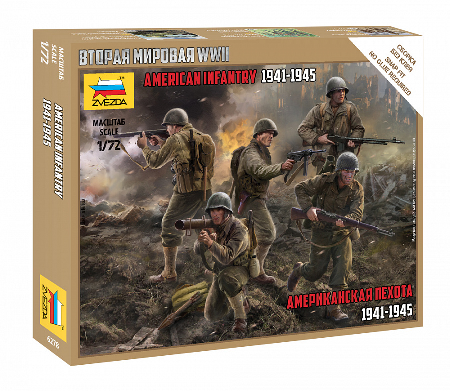 1/72 American Infantry 1941-1945 Zvezda in plastica da colorare 
