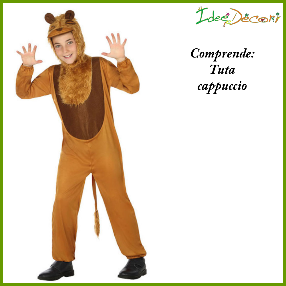 Costume leone da bambino vestito marrone tuta animale savana festa carnevale