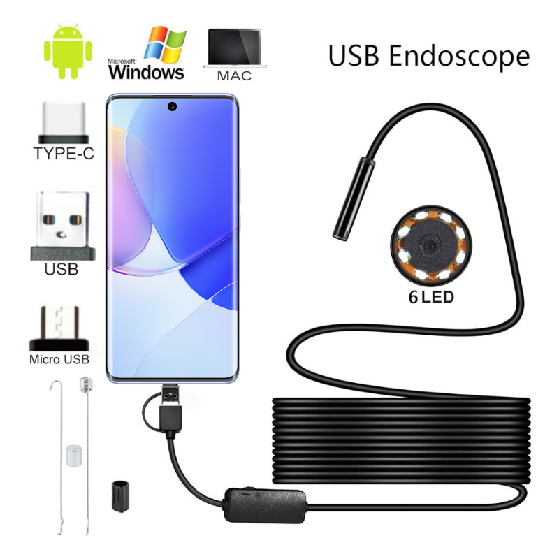 Endoscopio Telecamera Ispezione 5 Metri Per Smartphone Android &ndash; USB